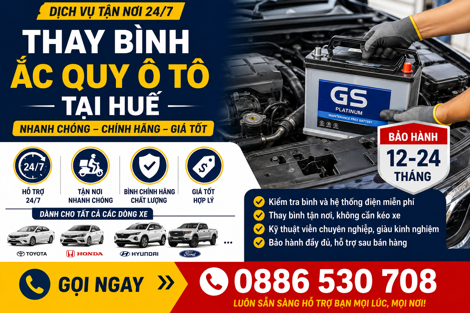 thay bình ắc quy ô tô tại Huế