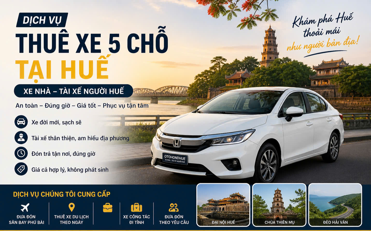 Thuê Xe 5 Chỗ Tại Huế Giá Tốt | Xe Nhà – Tài Xế Người Huế